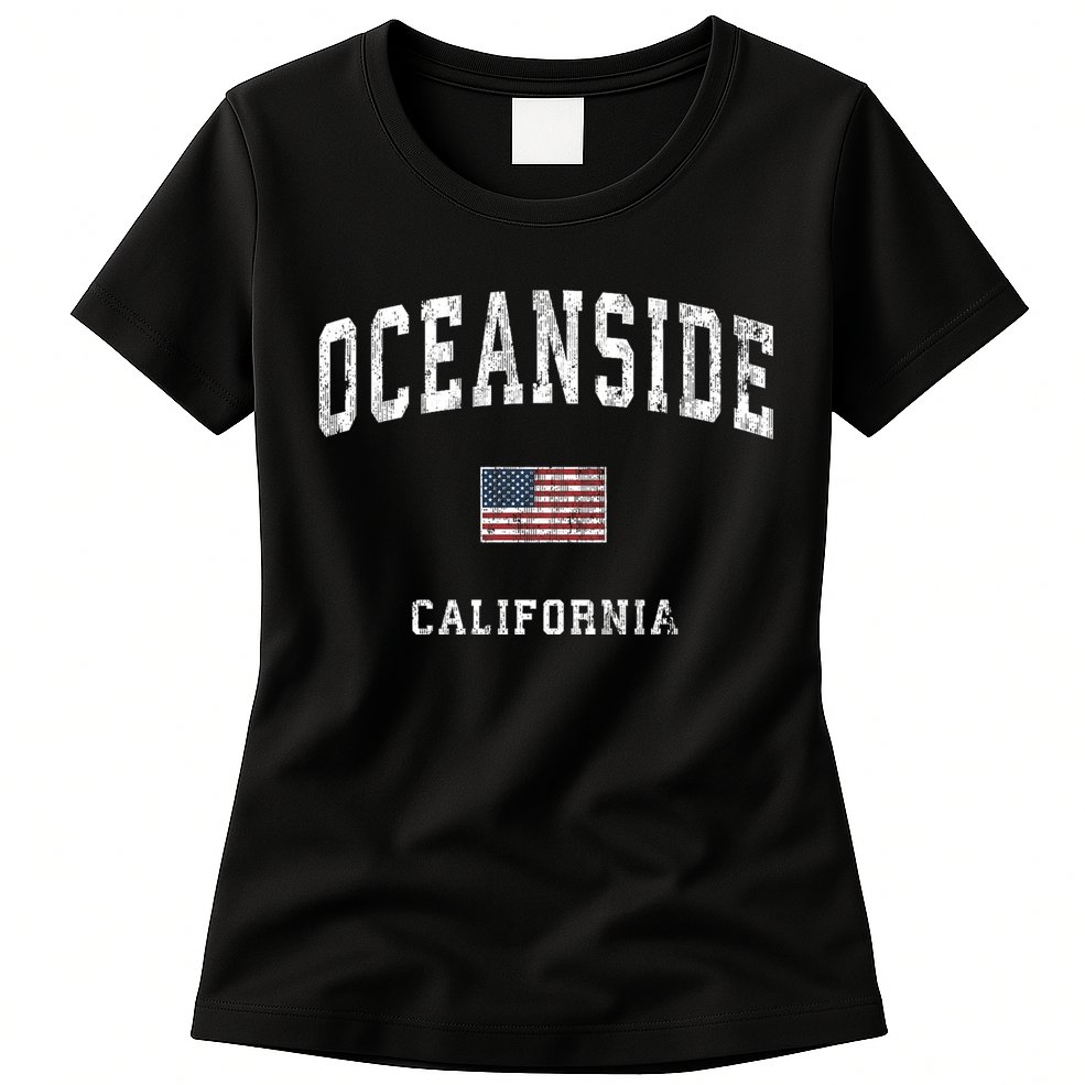 Oceanside California Ca Vintage American Flag Sports Design Womens T-Shirt