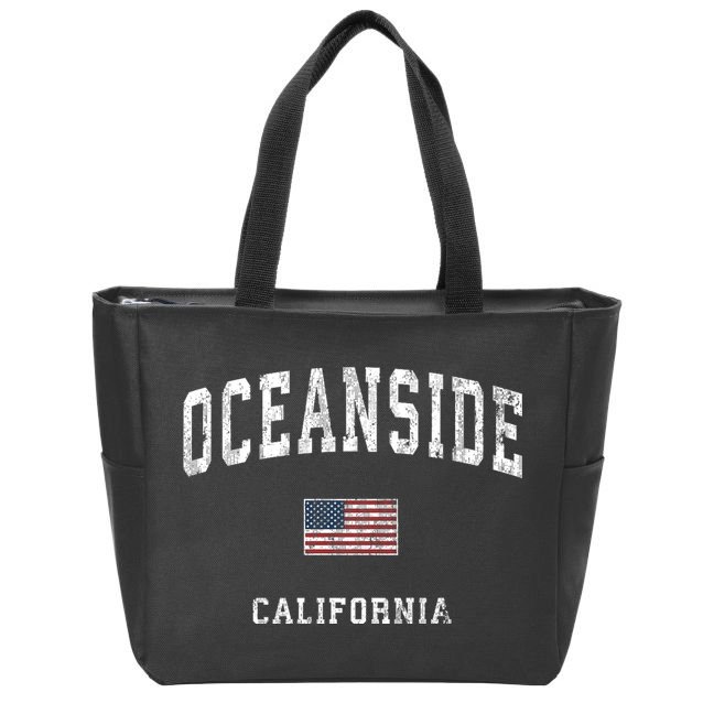 Oceanside California Ca Vintage American Flag Sports Design Zip Tote Bag