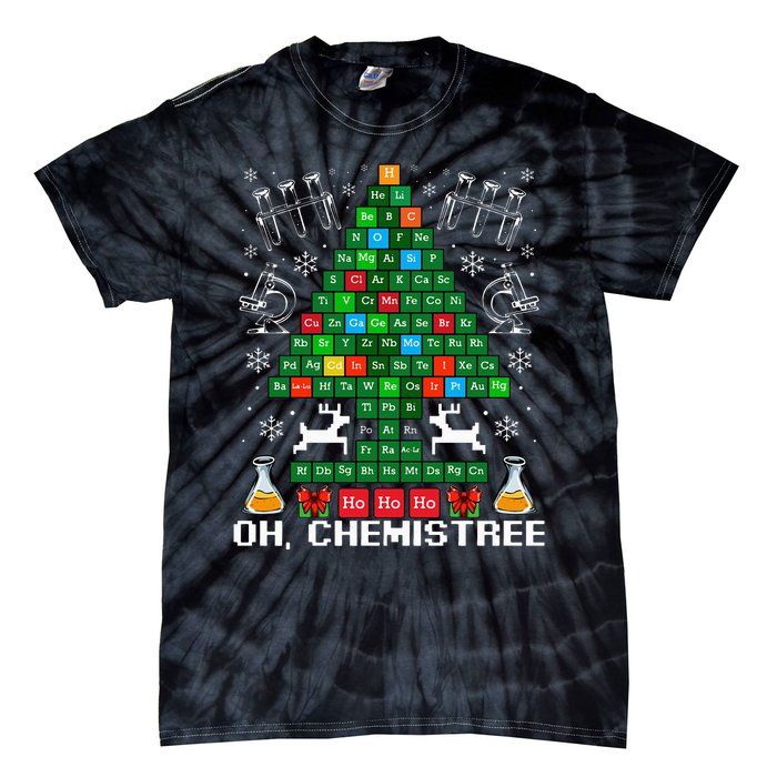 Oh Chemistree Christmas Chemistry Science Periodic Table Tie-Dye T-Shirt