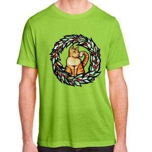 Orange Cat Christmas Wreath Meaningful Gift Adult ChromaSoft Performance T-Shirt