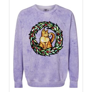 Orange Cat Christmas Wreath Meaningful Gift Colorblast Crewneck Sweatshirt