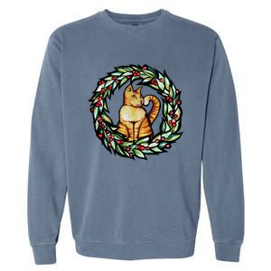 Orange Cat Christmas Wreath Meaningful Gift Garment-Dyed Sweatshirt