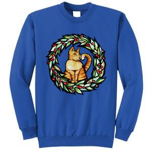 Orange Cat Christmas Wreath Meaningful Gift Sweatshirt