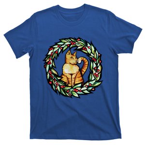 Orange Cat Christmas Wreath Meaningful Gift T-Shirt