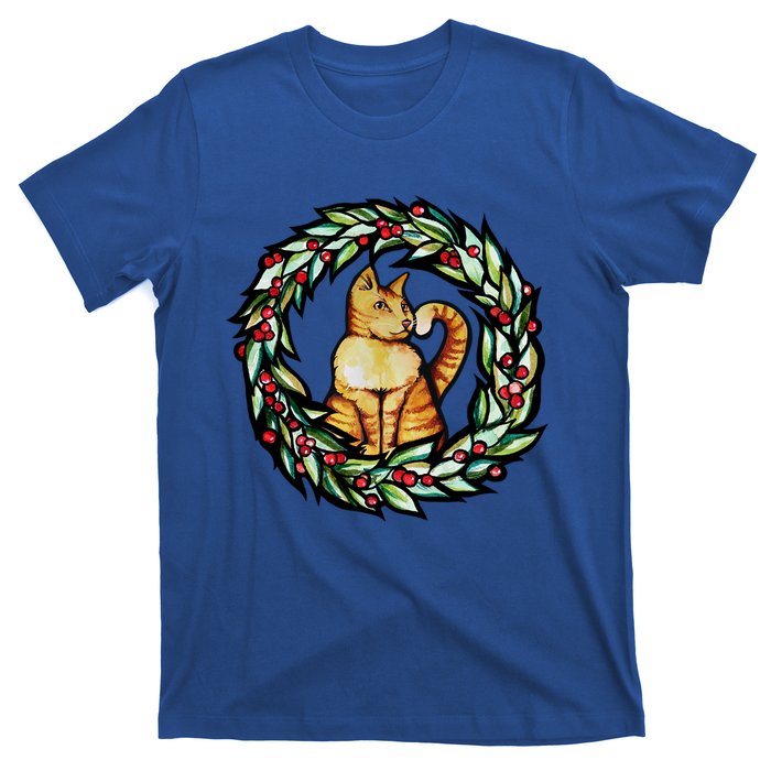 Orange Cat Christmas Wreath Meaningful Gift T-Shirt