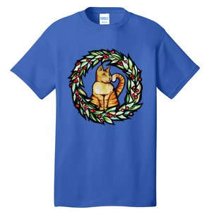 Orange Cat Christmas Wreath Meaningful Gift Tall T-Shirt