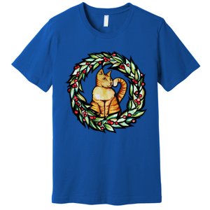 Orange Cat Christmas Wreath Meaningful Gift Premium T-Shirt