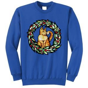 Orange Cat Christmas Wreath Meaningful Gift Tall Sweatshirt