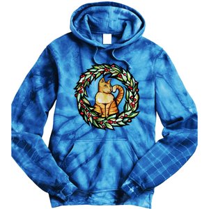 Orange Cat Christmas Wreath Meaningful Gift Tie Dye Hoodie