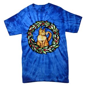 Orange Cat Christmas Wreath Meaningful Gift Tie-Dye T-Shirt