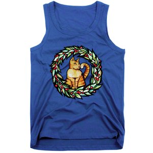 Orange Cat Christmas Wreath Meaningful Gift Tank Top