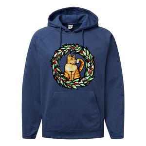 Orange Cat Christmas Wreath Meaningful Gift Performance Fleece Hoodie