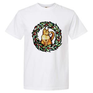 Orange Cat Christmas Wreath Meaningful Gift Garment-Dyed Heavyweight T-Shirt