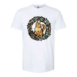 Orange Cat Christmas Wreath Meaningful Gift Softstyle CVC T-Shirt