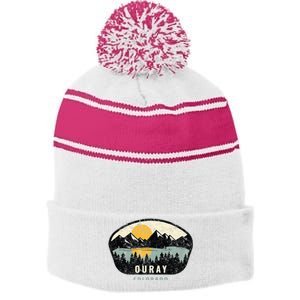 Ouray Colorado Co Vacation Souvenir Stripe Pom Pom Beanie