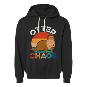 Otter Chaos Cute Otter Lover Animal Puns Punny Garment-Dyed Fleece Hoodie