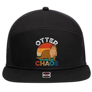 Otter Chaos Cute Otter Lover Animal Puns Punny 7 Panel Mesh Trucker Snapback Hat