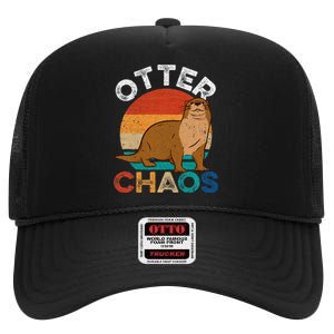 Otter Chaos Cute Otter Lover Animal Puns Punny High Crown Mesh Back Trucker Hat