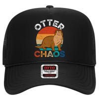 Otter Chaos Cute Otter Lover Animal Puns Punny High Crown Mesh Back Trucker Hat