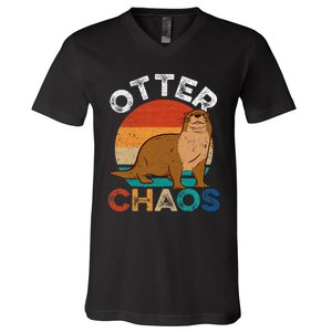 Otter Chaos Cute Otter Lover Animal Puns Punny V-Neck T-Shirt