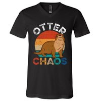 Otter Chaos Cute Otter Lover Animal Puns Punny V-Neck T-Shirt