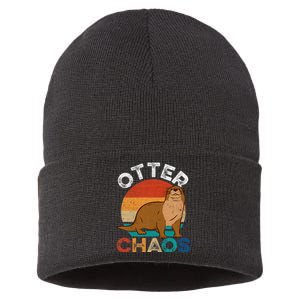 Otter Chaos Cute Otter Lover Animal Puns Punny Sustainable Knit Beanie