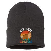 Otter Chaos Cute Otter Lover Animal Puns Punny Sustainable Knit Beanie