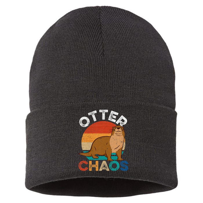 Otter Chaos Cute Otter Lover Animal Puns Punny Sustainable Knit Beanie