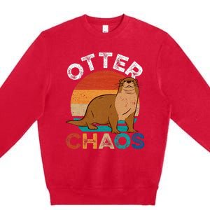 Otter Chaos Cute Otter Lover Animal Puns Punny Premium Crewneck Sweatshirt