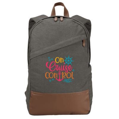 On Cruise Controls Family Cruise Trip Vacation Summer Beach Cotton Canvas Backpack