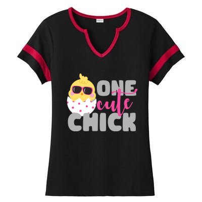 One Cute Chick Funny Ladies Halftime Notch Neck Tee