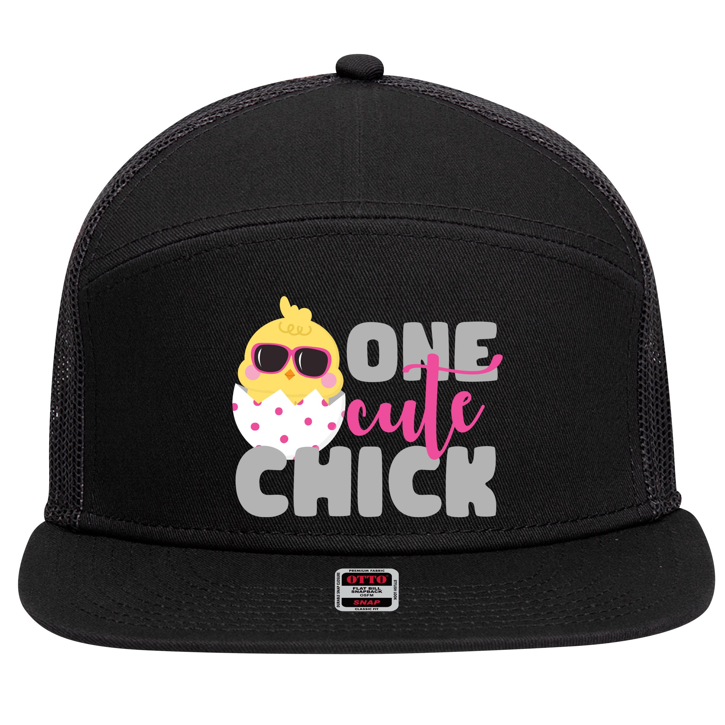 One Cute Chick Funny 7 Panel Mesh Trucker Snapback Hat