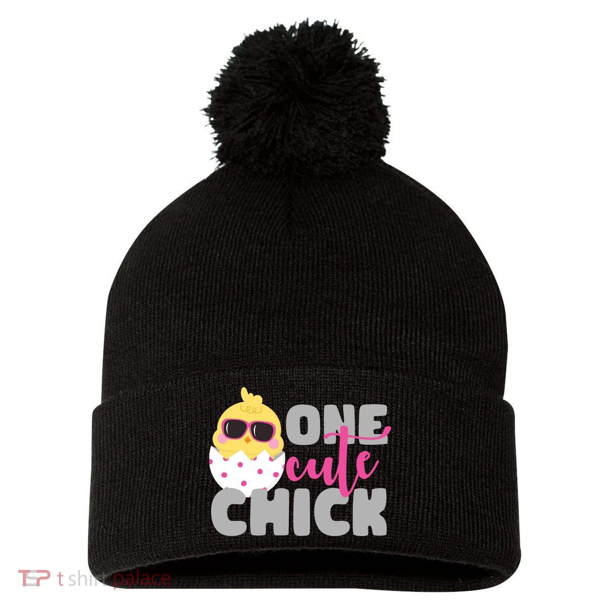 One Cute Chick Funny Pom Pom 12in Knit Beanie