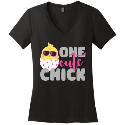 One Cute Chick Funny Women's V-Neck T-Shirt