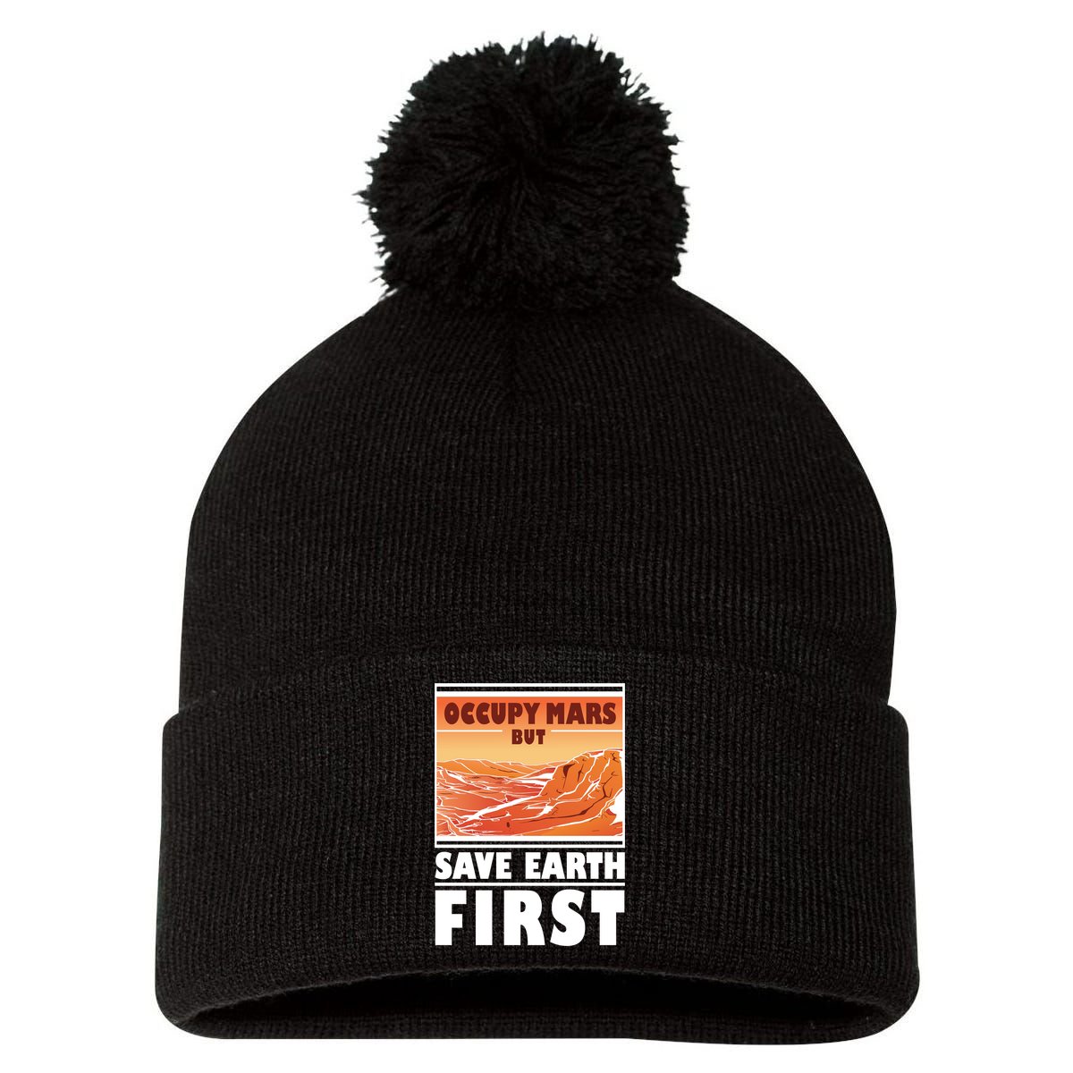 Occupy Mars But Save Earth First Pom Pom 12in Knit Beanie