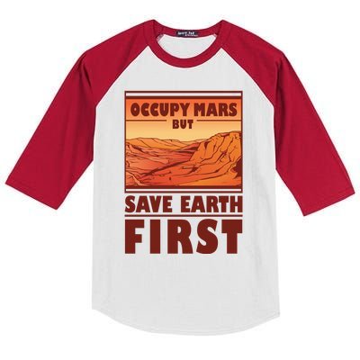 Occupy Mars But Save Earth First Kids Colorblock Raglan Jersey