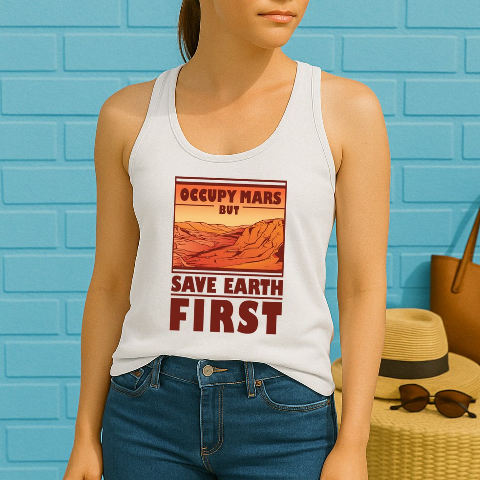 Occupy Mars But Save Earth First Womens Tank Top