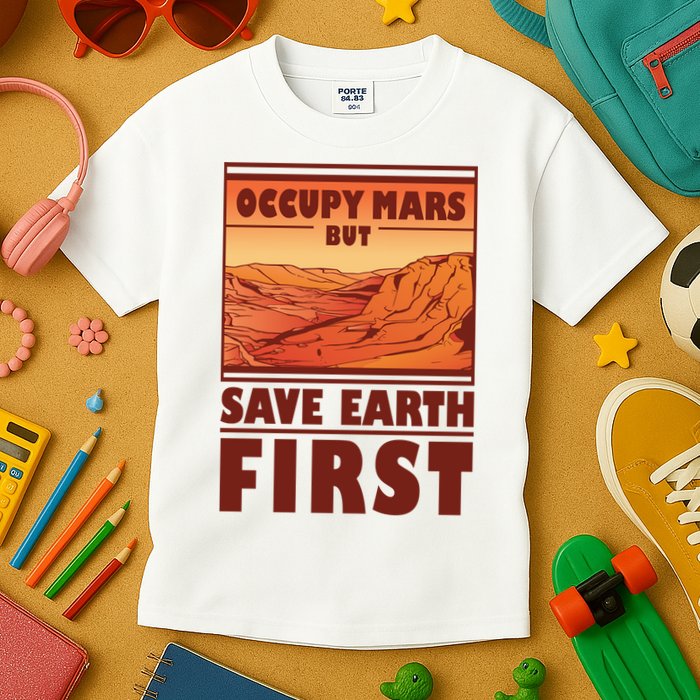 Occupy Mars But Save Earth First Kids T-Shirt