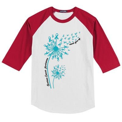 Ovarian Cancer Dandelion Teal Ribbon Ovarian Cancer Ovarian Survivor Kids Colorblock Raglan Jersey