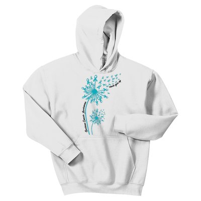 Ovarian Cancer Dandelion Teal Ribbon Ovarian Cancer Ovarian Survivor Kids Hoodie