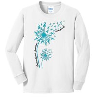 Ovarian Cancer Dandelion Teal Ribbon Ovarian Cancer Ovarian Survivor Kids Long Sleeve Shirt