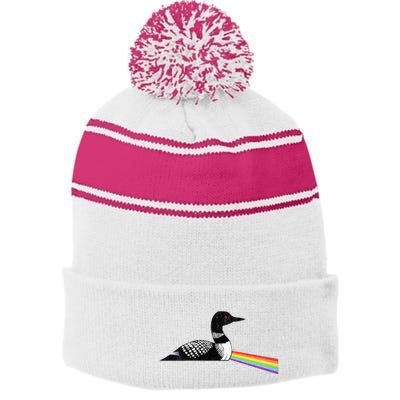 Original Classic Dark Side Of The Loon Bird Watching Stripe Pom Pom Beanie