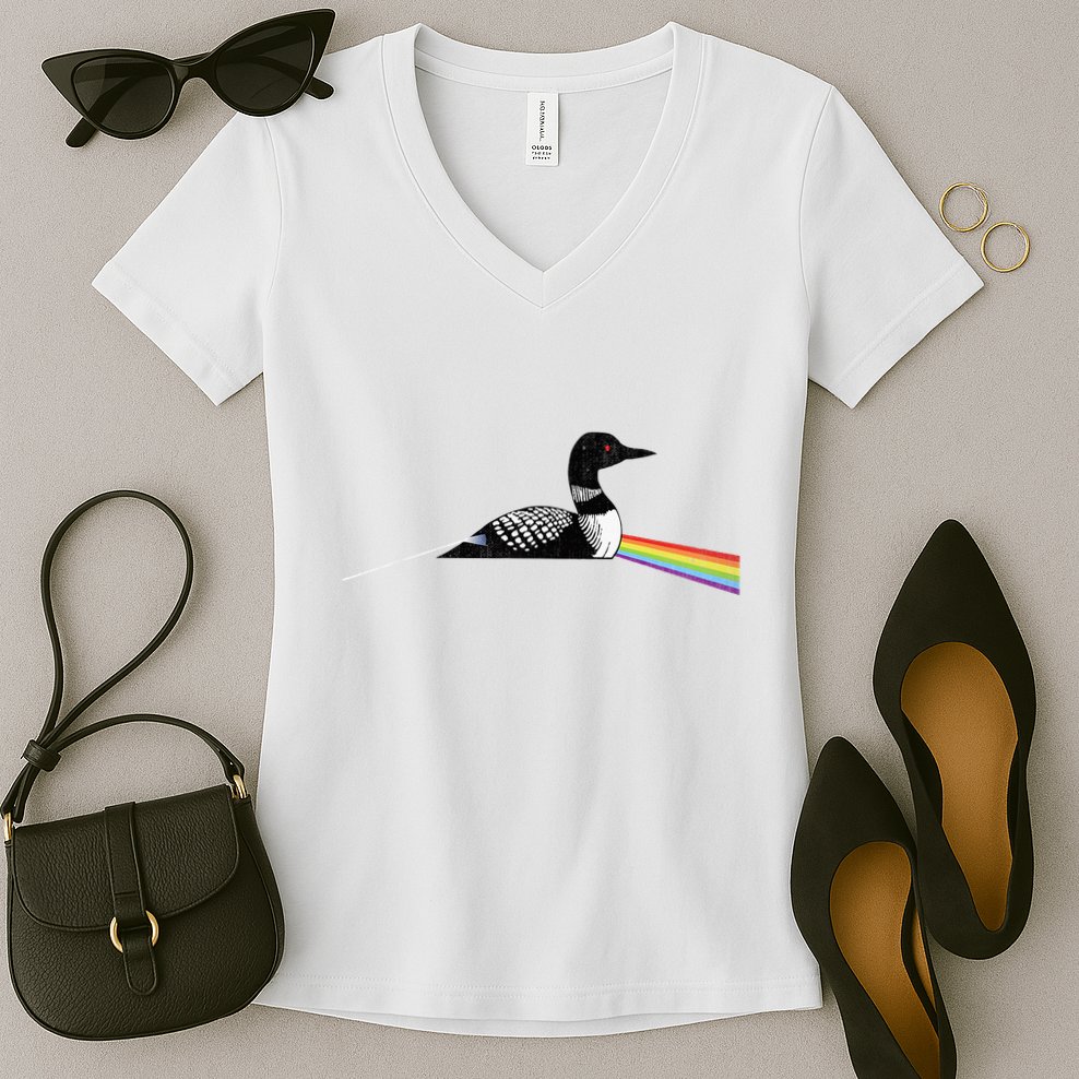 Original Classic Dark Side Of The Loon Bird Watching Women's V-Neck T-Shirt