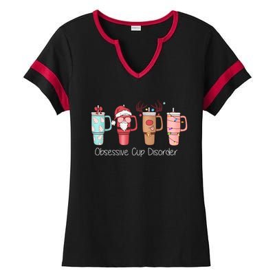 Obsessive Cup Disorder Cute Christmas Funny Ladies Halftime Notch Neck Tee