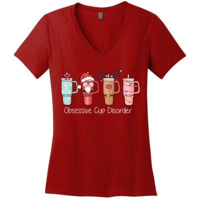 Obsessive Cup Disorder Cute Christmas Funny Women's V-Neck T-Shirt