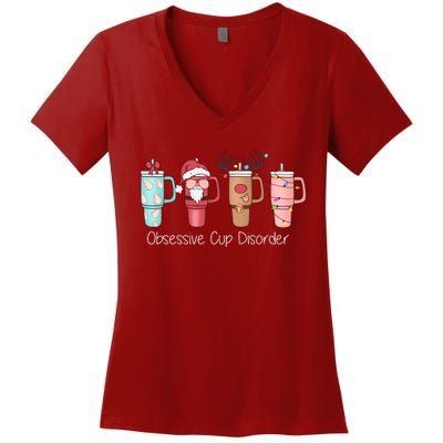 Obsessive Cup Disorder Cute Christmas Funny Women's V-Neck T-Shirt