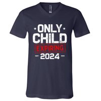 Only Child Expiring 2024 For New Big Brother Or Sister V-Neck T-Shirt