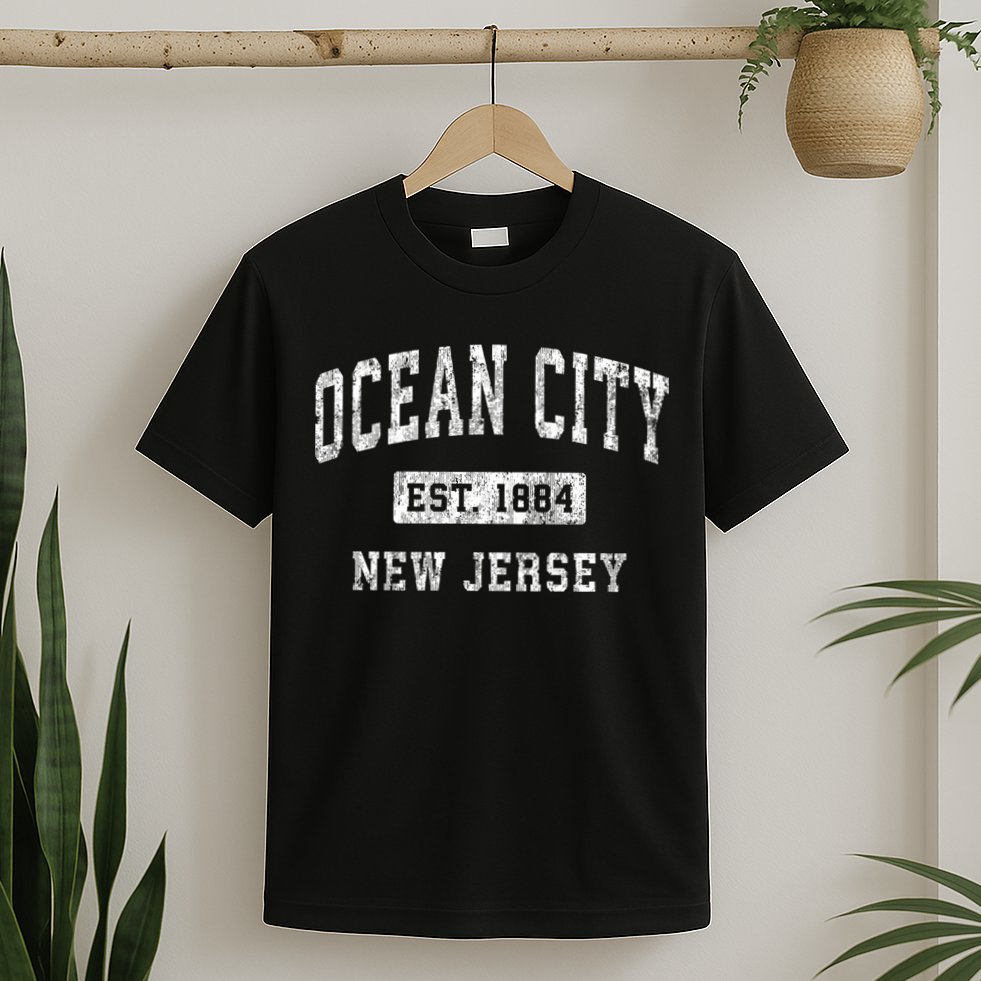 Ocean City Est 1884 New Jersey Nj Vintage Established Sports Design T-Shirt