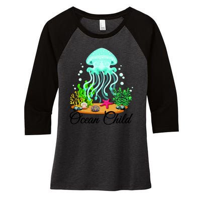 Ocean Child Women's Tri-Blend 3/4-Sleeve Raglan Shirt