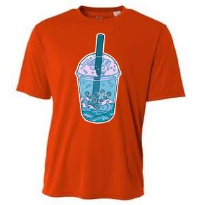 Ocean Waves Boba Tea Cooling Performance Crew T-Shirt